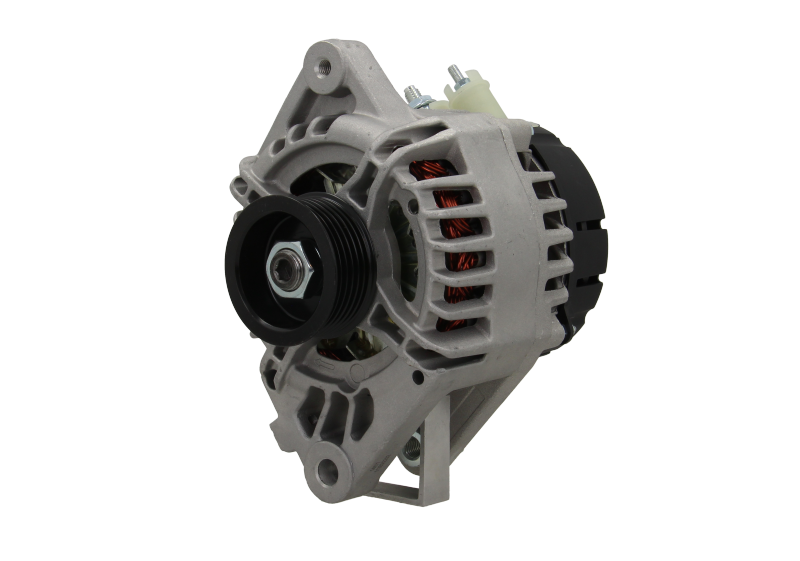 A new 12V aftermarket alternator 70Amps for Citroën/Peugeot/Toyota vehicles, showing a metallic body with a pulley and connectors.