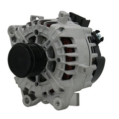 A new aftermarket alternator for Ford vehicles, with metal body and black components visible.