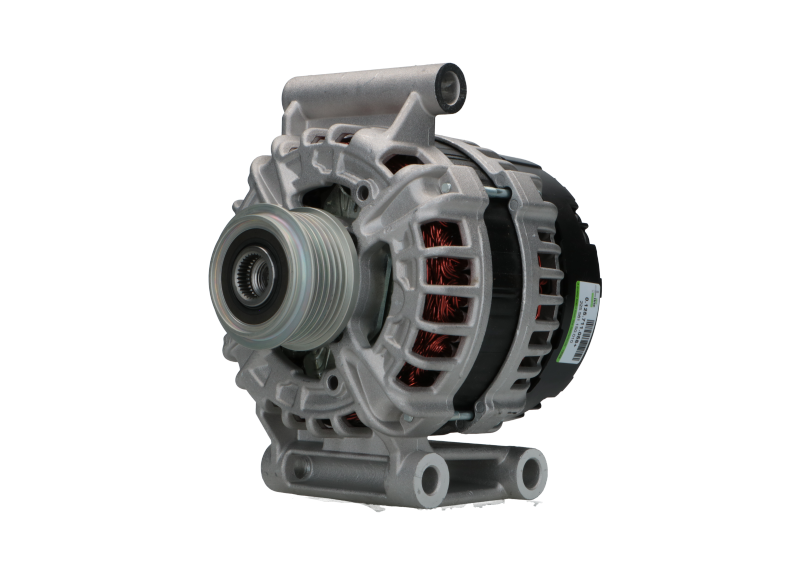 A new aftermarket alternator for Citroën / Peugeot vehicles, featuring a metallic body with a pulley and connectors.