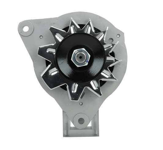 front view of a Car alternator on a white background