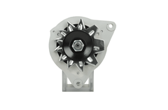 front view of A Ford 12V 35A alternator with a metal body, free wheel pulley, and mounting holes. also fits land rover cars