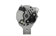 rear view of A 12V Ford 70A alternator with a pulley, mounting holes, and a gray body. Fits, Massey Ferguson, Ford, Land Rover and mazda vehicles
