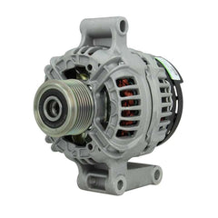 A Ford 110A alternator 12V, showing a metal body with a pulley and connectors.