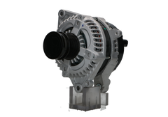 A new 12V, 130A aftermarket alternator for honda civic with a metal body, black in color, with visible mounting points and a pulley.