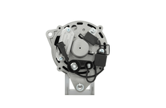 rear view of A new 12V 120 amp Iveco alternator, showing the front view with a pulley and mounting holes visible.