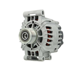 A silver 12V, 120amp alternator with a 49.3 mm pulley and 6 grooves, designed for Mini, renault and citroen vehicles.