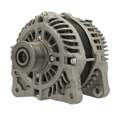 A Nissan 185A alternator, showing a metal body with a pulley and mounting points.
