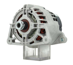 A new aftermarket Perkins 65A alternator, showing a gray body with mounting points and internal components visible.