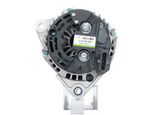 rear view of A new 24V aftermarket alternator 70A for Iveco trucks, featuring a metal body with a pulley for belt-driven operation.