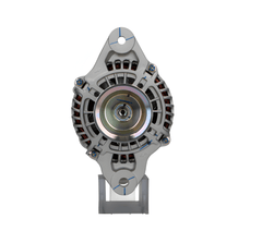 front view of A new aftermarket alternator with a silver and gray color, designed for Renault and volvo trucks. on a white background