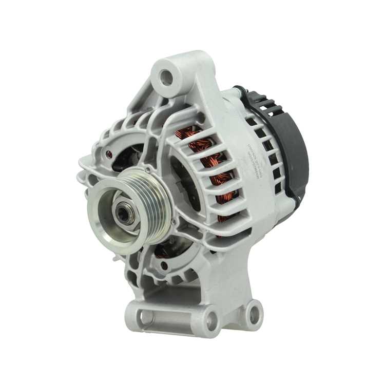 A Ford 105A 12V  alternator, showing a metallic body with a pulley and connectors.