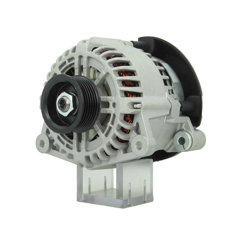 A Ford 12V, 130A alternator, showing a metal body with a gray and black color scheme, including a pulley and mounting points.  Fits Frd Transit and Ford Tourneo