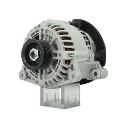 A Ford 12V, 130A alternator, showing a metal body with a gray and black color scheme, including a pulley and mounting points.  Fits Frd Transit and Ford Tourneo