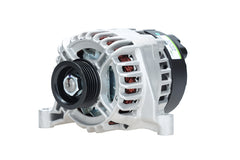 A new aftermarket alternator for Fiat vehicles, featuring a metal body with wiring and a pulley system.